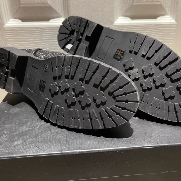 Dirty Laundry Black Sparkly Glitter Boots Size 6 Ribbon Laces - Picture 4 of 5